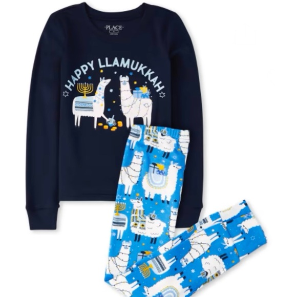 Adult Hanukkah pajama set, cotton knit top & pants with llama print -size M-NWOT - Picture 3 of 16